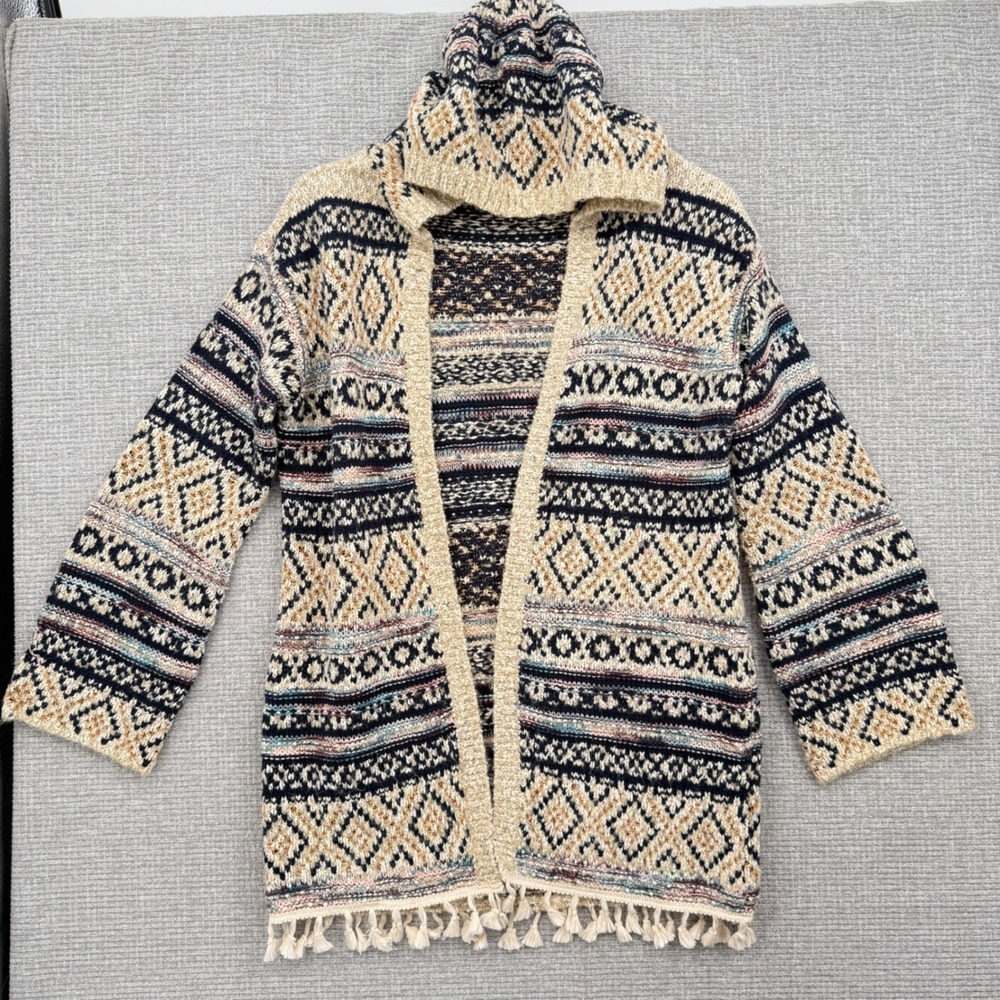 Adyson Parker Women's XS Tribal Pattern Hooded Cardigan Boho Tasseled Boho XS